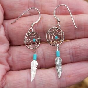 Authentic Native American Sterling Silver Dreamcatcher Handcrafted Earrings